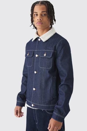 Regular Borg Collar Contrast Stitch Indigo Jacket indigo