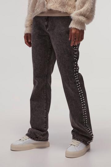 Flared Slim Fit Jeans Met Parel Detail charcoal