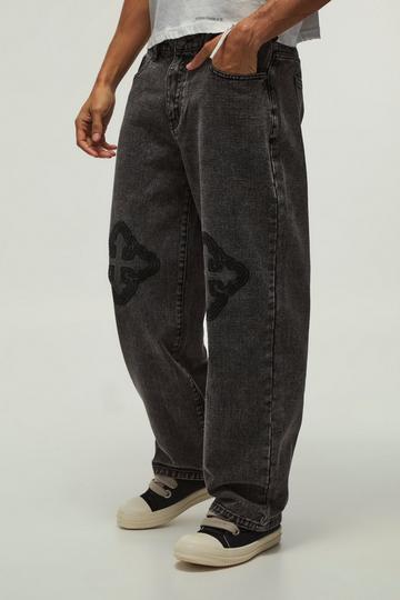 Relaxed Fit Cross Embroidered Jeans mid grey