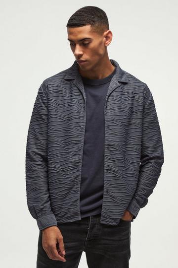 Long Sleeve Revere Ripple Pleated Shirt grey