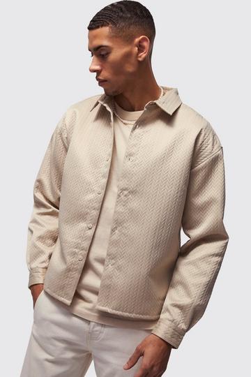 Oversized Boxy Herringbone Overshirt ecru