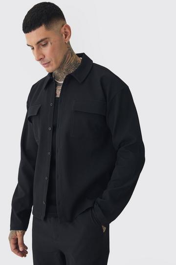 Black Tall Pleated Cargo Overshirt