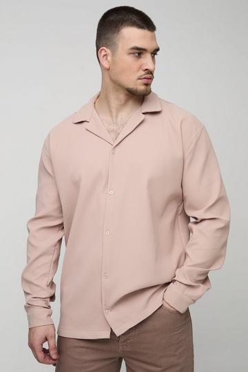 Tall Pleated Long Sleeve Revere Shirt taupe