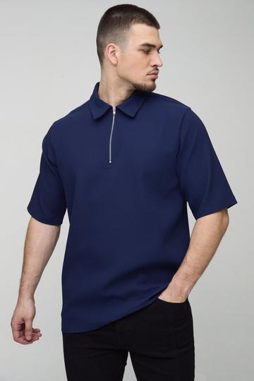 Tall Pleated Zip Up Polo Shirt navy