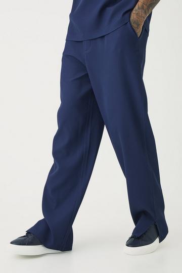 Tall Pleated Split Hem Relaxed Fit Trousers navy