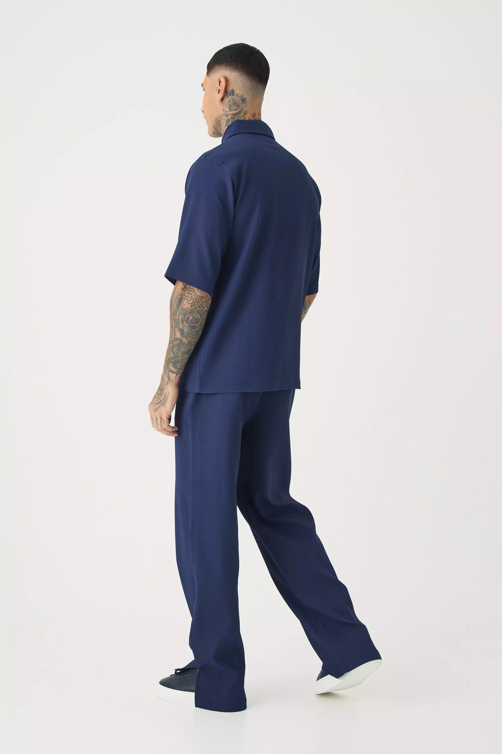 Navy Tall Pleated Split Hem Relaxed Fit Trousers alternative image