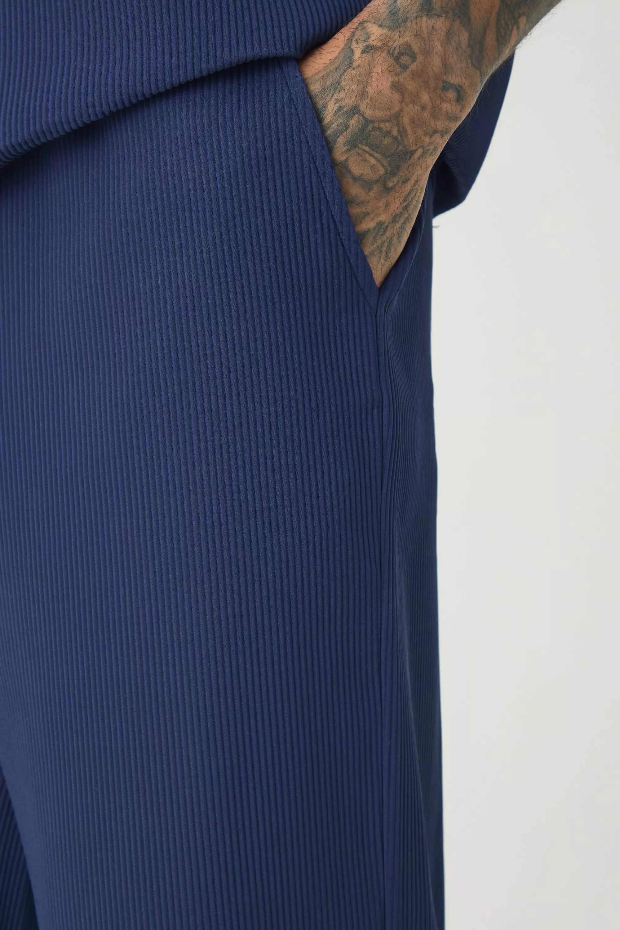 Navy Tall Pleated Split Hem Relaxed Fit Trousers alternative image