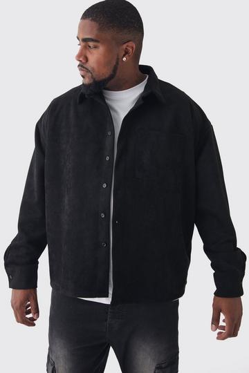 Plus Faux Suede Button Through Overshirt black