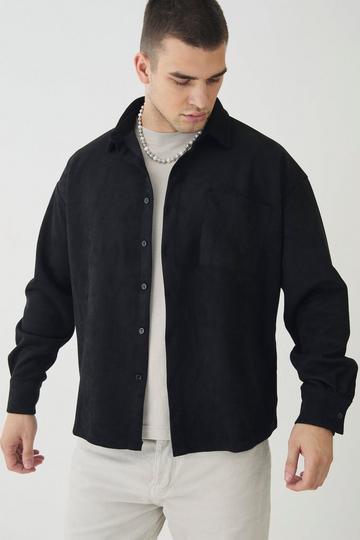 Black Tall Faux Suede Button Through Overshirt