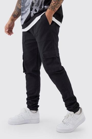 Black Skinny Fit Elasticated Waist Cuffed Cargo Trousers