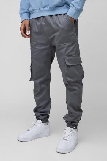 Skinny Fit Elasticated Waist Cuffed Cargo Trousers charcoal