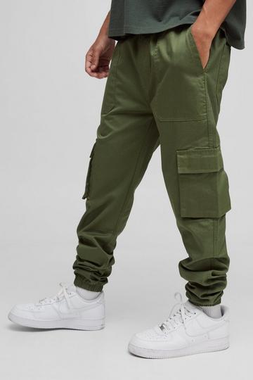 Skinny Fit Elasticated Waist Cuffed Cargo Trousers khaki