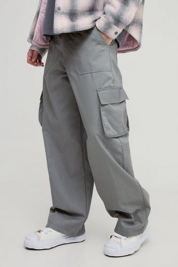 Baggy Fit Fixed Waist Cargo Trousers khaki