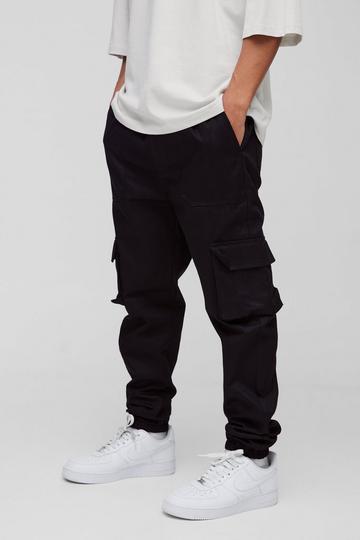 Skinny Fit Elasticated Waist Cuffed Cargo Trousers black