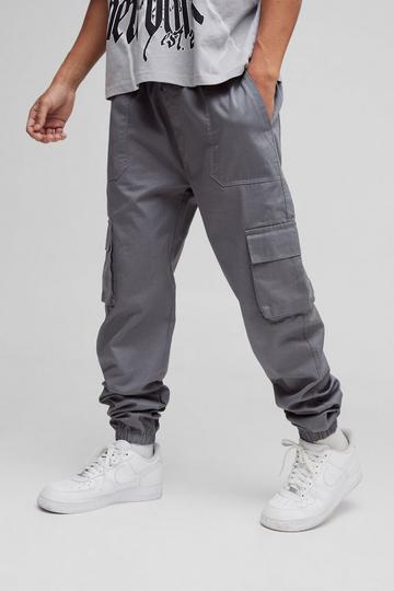 Skinny Fit Elasticated Waist Cuffed Cargo Trousers charcoal