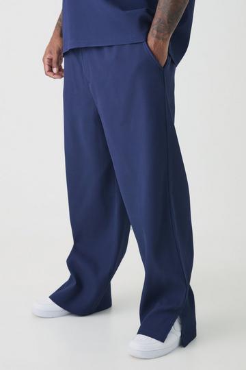 Plus Pleated Split Hem Relaxed Fit Trousers navy