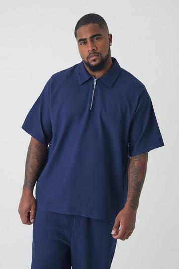 Plus Pleated Zip Up Polo Shirt navy