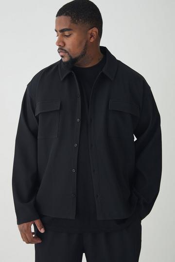 Black Plus Pleated Cargo Overshirt