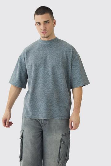 Tall Oversized Compact Geribbeld Boxy Luipaardprint T-Shirt grey