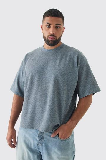 Grey Plus Leopard Compact Rib Boxy Oversized T-Shirt