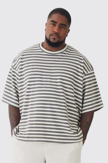 White Plus Stripe Compact Rib Boxy Oversized T-Shirt