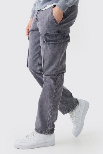 Dark Brown Straight Heavyweight Twill Acid Washed Cargo Trousers