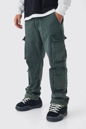 Dark Brown Relaxed Heavyweight Twill Acid Washed Cargo Trousers