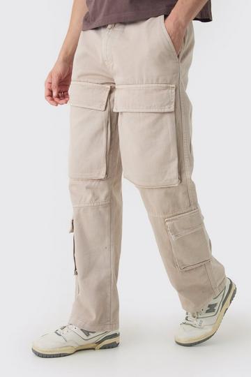 Relaxed Heavyweight Twill Acid Washed Cargo Trousers taupe