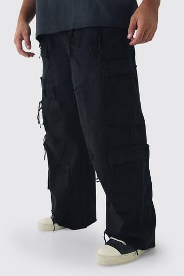 Plus Relaxed Fit Distressed Cargo Trousers black