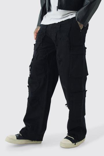 Tall Versleten Baggy Cargo Broek black