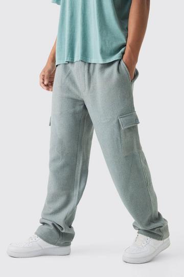 Baggy Herringbone Cargo Broek Met Textuur En Elastische Taille grey