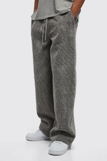 Grey Elasticated Waist Straight Leg Heavyweight Textured Cargo Trousers