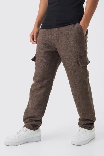 Fixed Waist Straight Leg Heavyweight Boucle Cargo Trousers chocolate