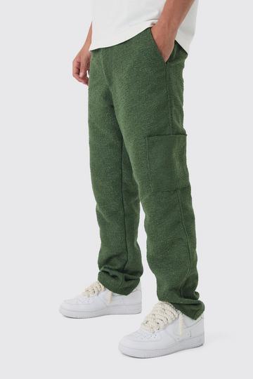 Green Fixed Waist Straight Leg Heavyweight Boucle Cargo Trousers