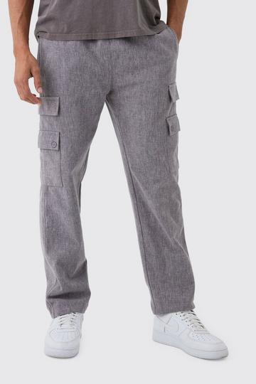 Dikke Slub Cargo Broek Met Elastische Taille En Rechte Pijpen grey