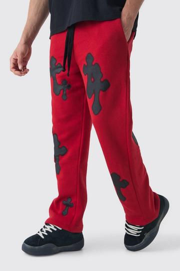 Red Straight Fit Spray Cross Print Jogger