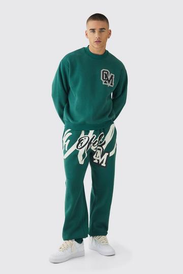 Oversized Boxy Varsity Print Sweatshirt Tracksuit forest