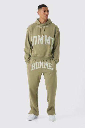 Oversized Boxy Split Hem Homme Tracksuit khaki