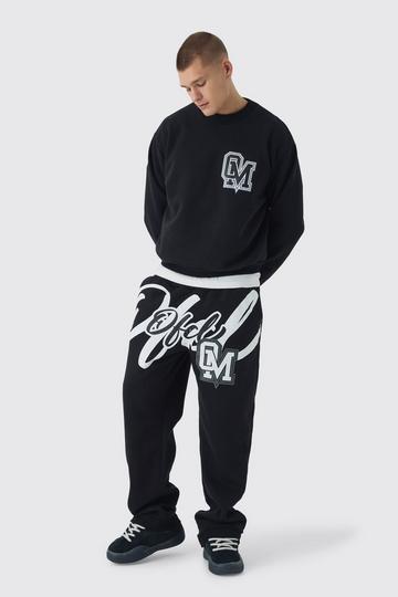 Oversized Boxy Varsity Print Sweatshirt Tracksuit black