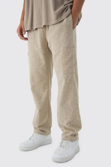 Elasticated Waist Straight Leg Heavy Slub Cargo Trousers stone