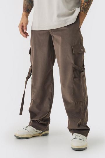 Fixed Waist Relaxed Suede Cargo Strap Trousers chocolate