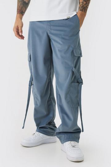 Fixed Waist Relaxed Suede Cargo Strap Trousers slate