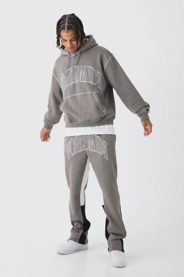 Charcoal Grey Oversized Worldwide Contrast Stitch Gusset Tracksuit