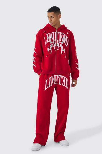 Oversized Limited Graphic Zip Through Hooded Tracksuit red