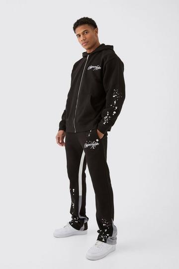 Oversized Graffiti Paint Splatter Gusset Tracksuit black