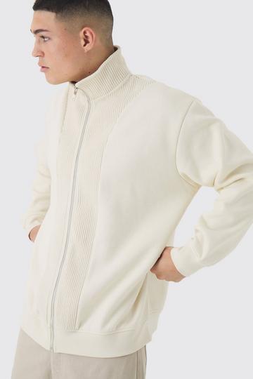 Ecru White Oversized Funnel Neck Zip Through Thick Rib Sweat