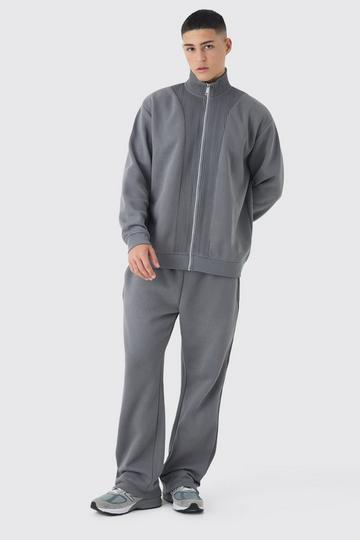 Oversized Funnel Neck Thick Rib Detail Zip Through Tracksuit charcoal