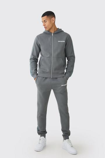 Slim Fit Official Zip Through Mesh Panelled Hooded Tracksuit dark grey