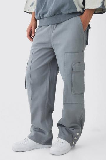 Keperstof Cargo Broek Met Wijde Pijpen En Elastische Taille grey