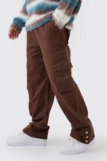 Elasticated Waist Baggy Twill Cargo Trousers chocolate